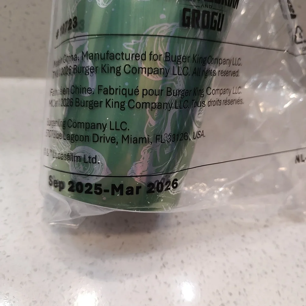 2026 Burger King Star Wars Mandalorian Grogu  Green Collectible Cup New Sealed